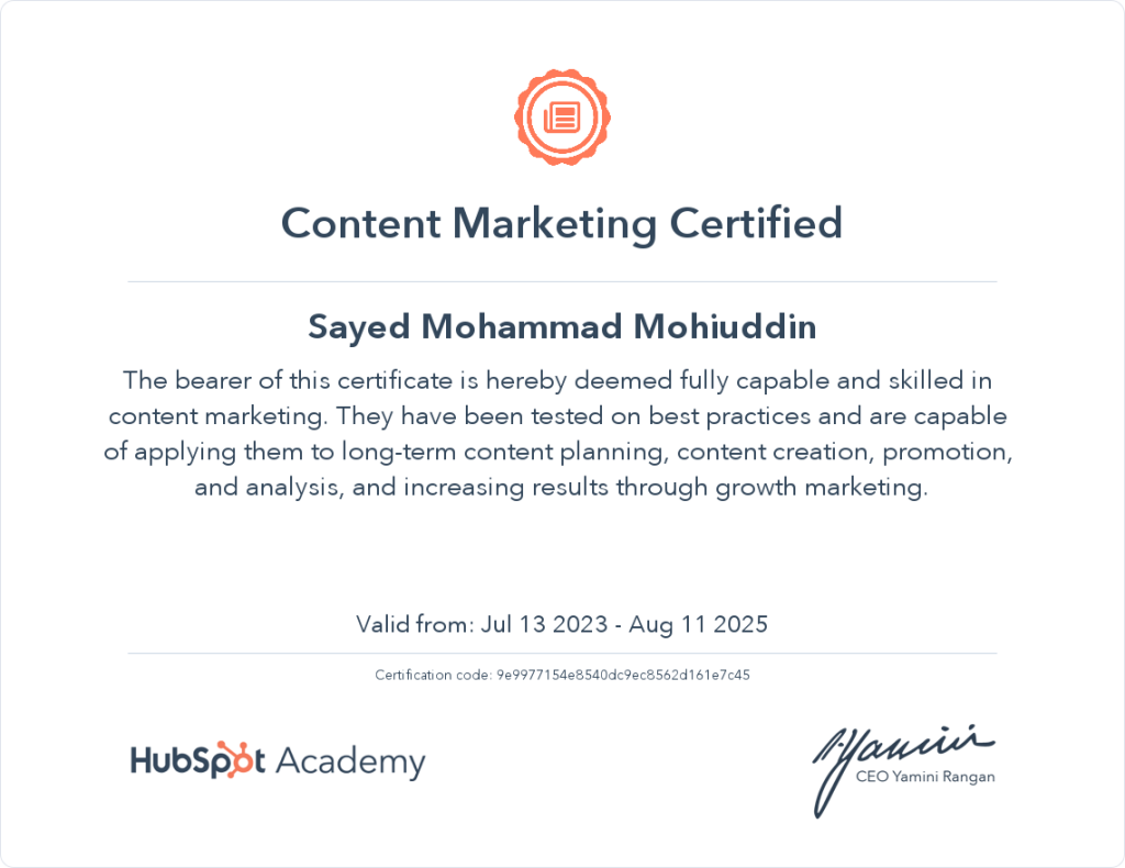 Content Marketing Certified- Hubspot