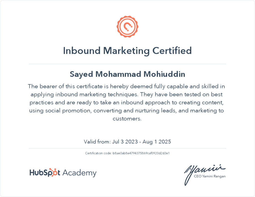 Inbound Marketing Certified- Hubspot