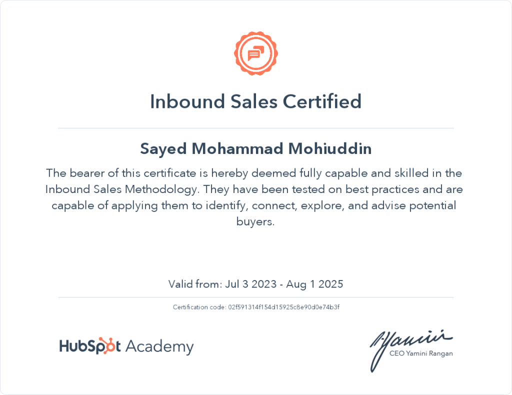 Inbound Sales Certificate- Hubspot